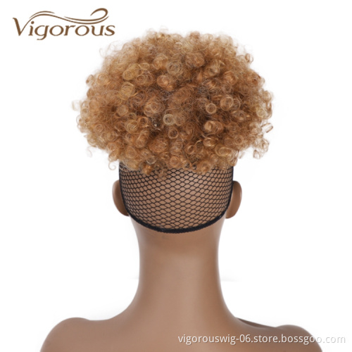 Vigorous High Quality Cheap Price Kinky Curly Updo Hairpieces Fluffy Chignon With Bang For Black Women Synthetic Afro Hair Bun